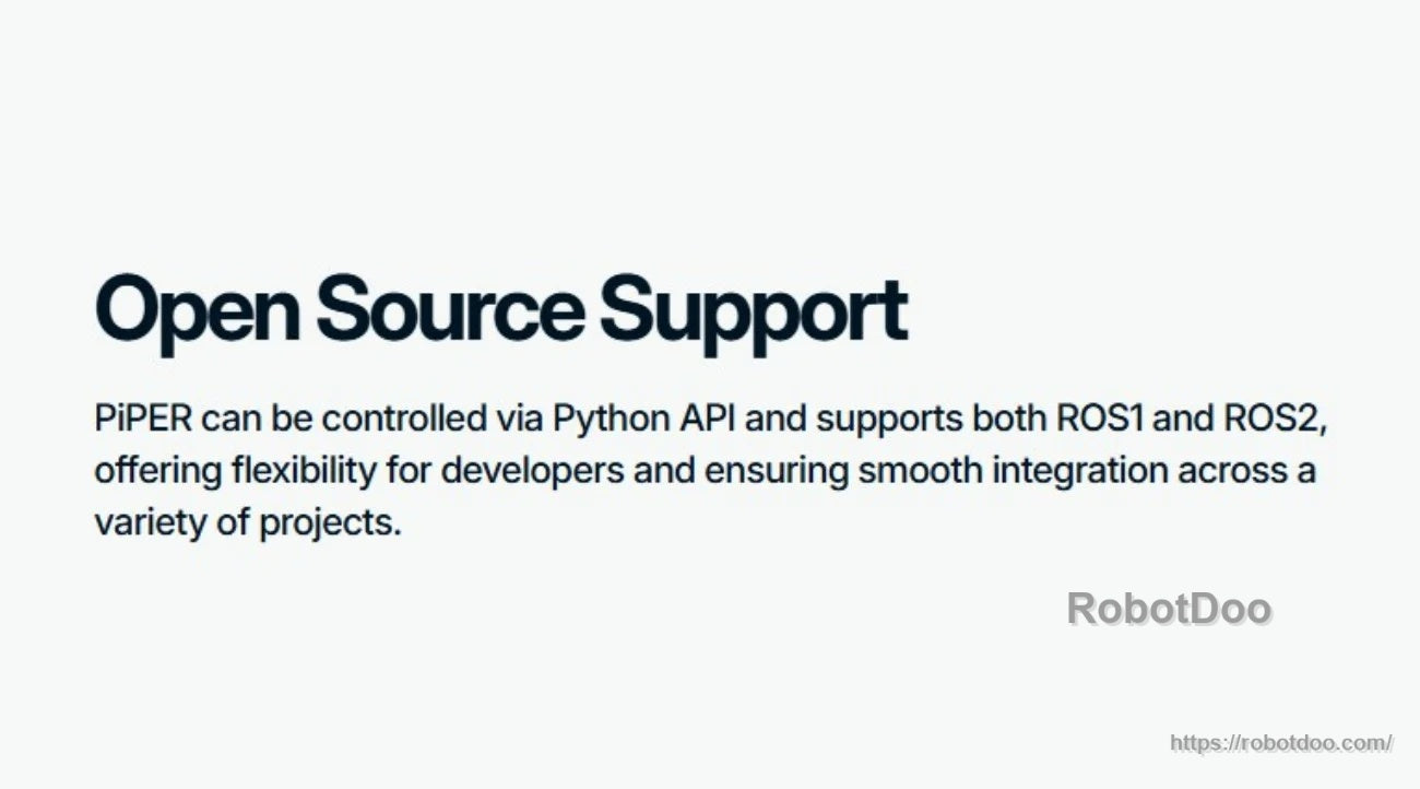 Text slide: Open source support—Python API control and compatibility with ROS1 and ROS2