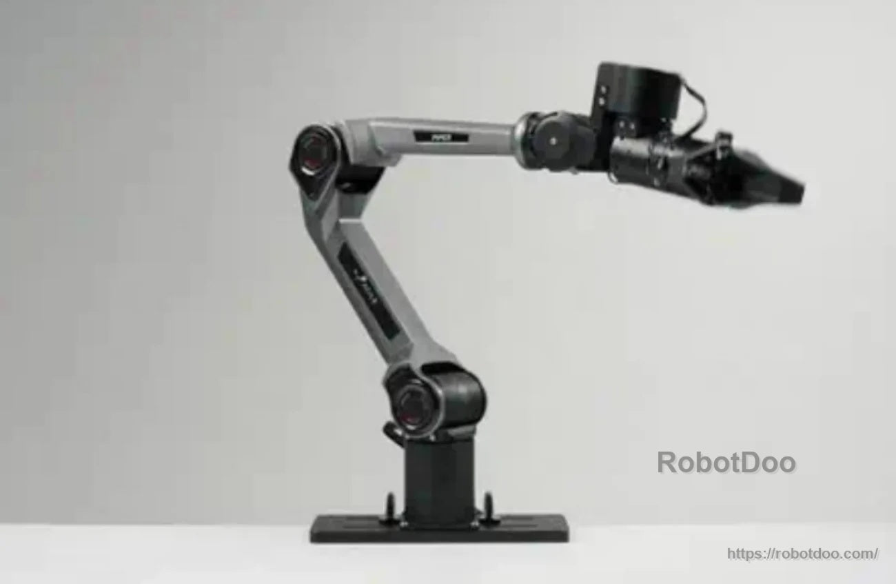 AgileX PiPER 6-DOF robotic arm on a base with articulated joints and a front-mounted tool head