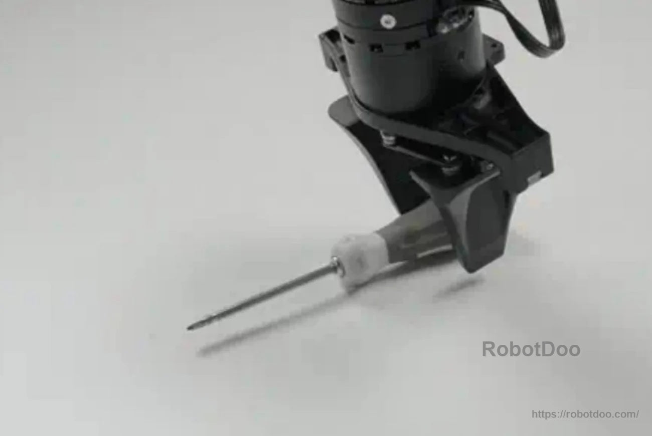 AgileX PiPER 6-DOF robot arm end effector fitted with a screwdriver tool for precision manipulation