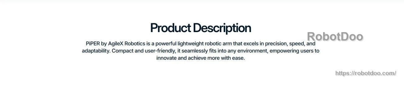 PiPER by AgileX Robotics product description header highlighting precision, speed, and adaptability