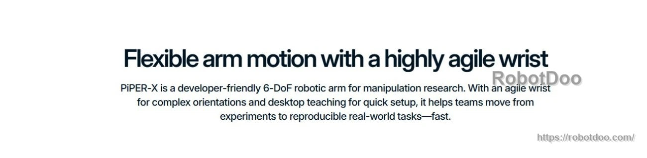 Text slide: PiPER-X flexible arm motion with a highly agile wrist and desktop teaching