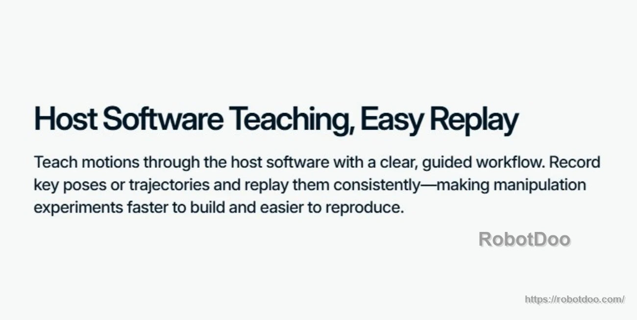 Text slide: Host software teaching and easy replay for recording poses/trajectories and replaying consistently