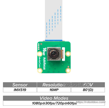 IMX519 16MP camera module with ribbon cable and 1080p at 30fps video specification