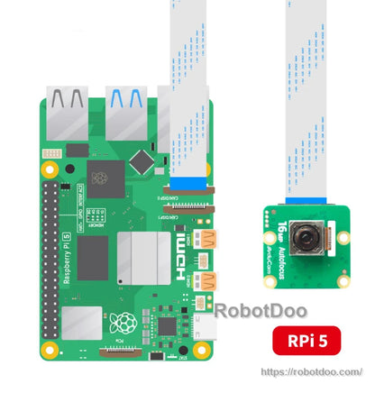 Arducam autofocus camera module connected to a Raspberry Pi 5 board