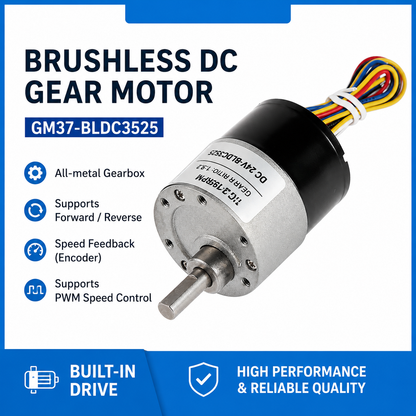 GM37-BLDC3525 Brushless DC Gear Motor 12V 24V High Torque Metal Gear Reduction Motor with PWM Speed Control