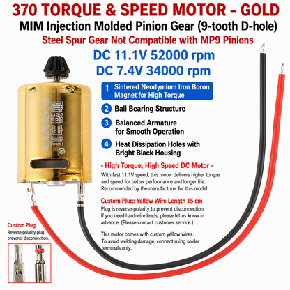 K370WD 370 Brushed DC Motor 11.1V High Torque High Speed Dual Ball Bearing Motor with NdFeB Magnet