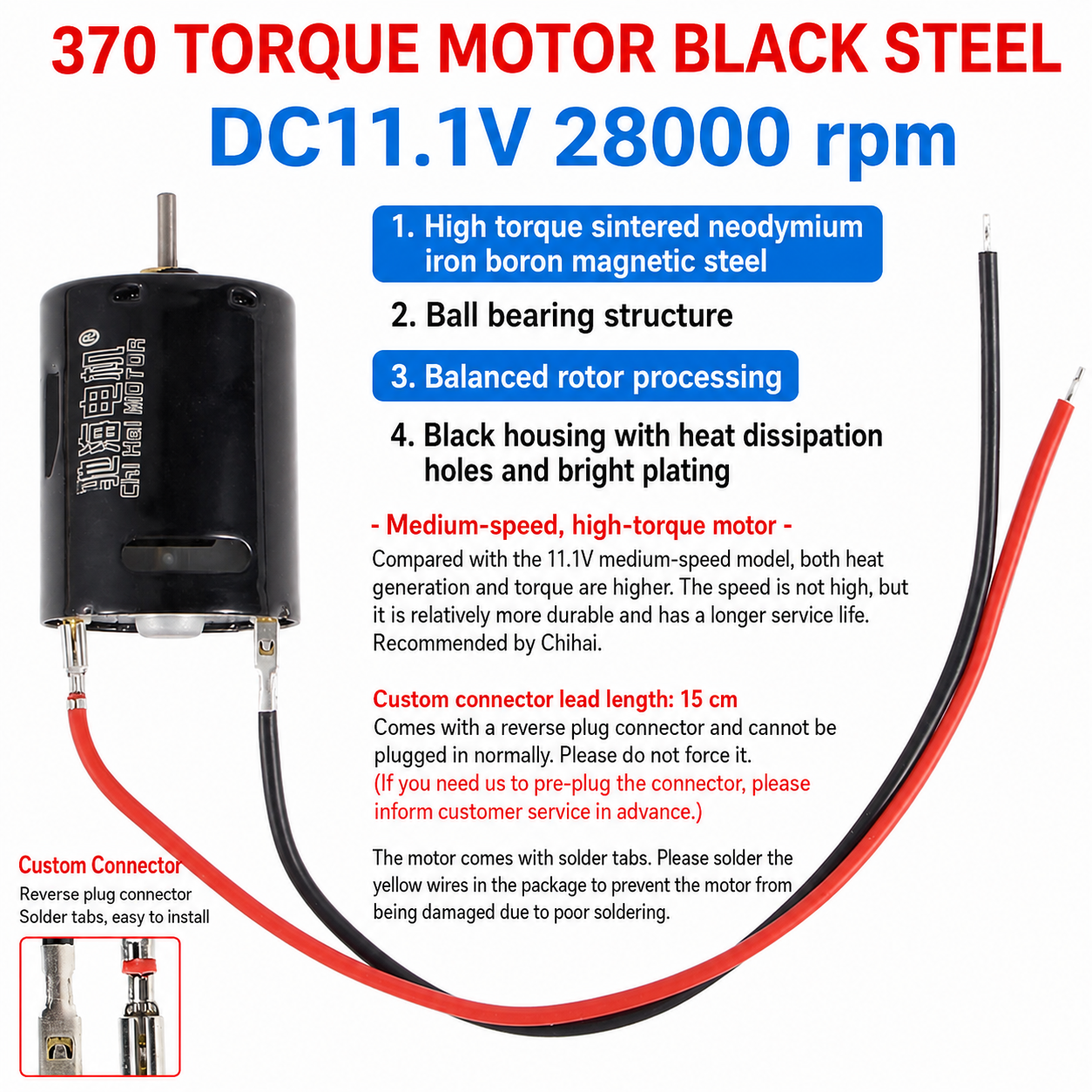 K370WD 370 Brushed DC Motor 11.1V High Torque High Speed Dual Ball Bearing Motor with NdFeB Magnet