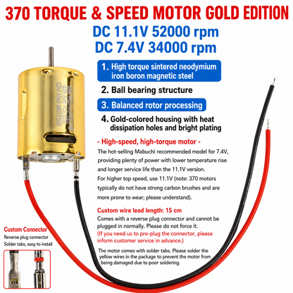 K370WD 370 Brushed DC Motor 11.1V High Torque High Speed Dual Ball Bearing Motor with NdFeB Magnet