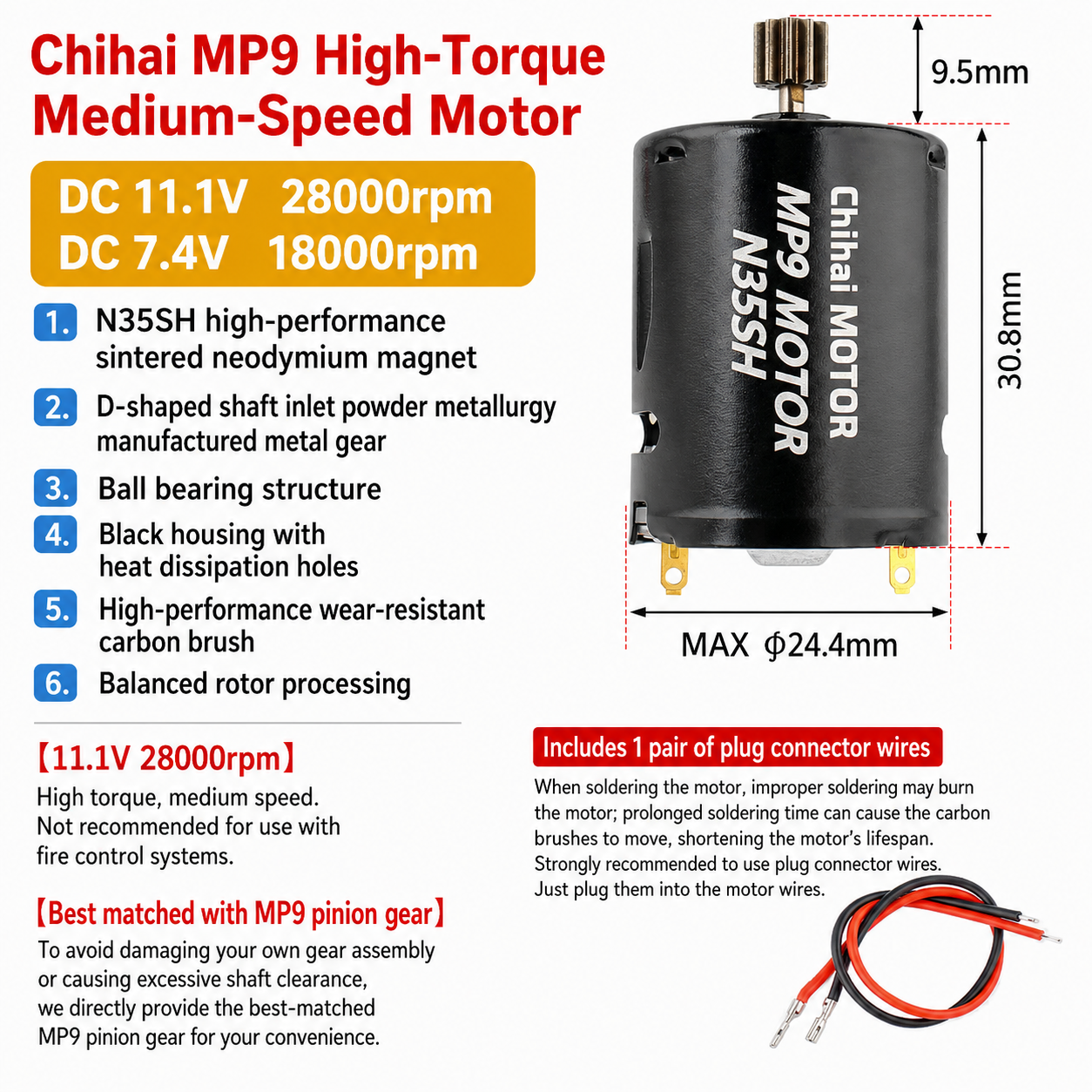 K370WD 370 Brushed DC Motor 11.1V High Torque High Speed Dual Ball Bearing Motor with NdFeB Magnet