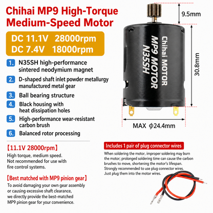 K370WD 370 Brushed DC Motor 11.1V High Torque High Speed Dual Ball Bearing Motor with NdFeB Magnet