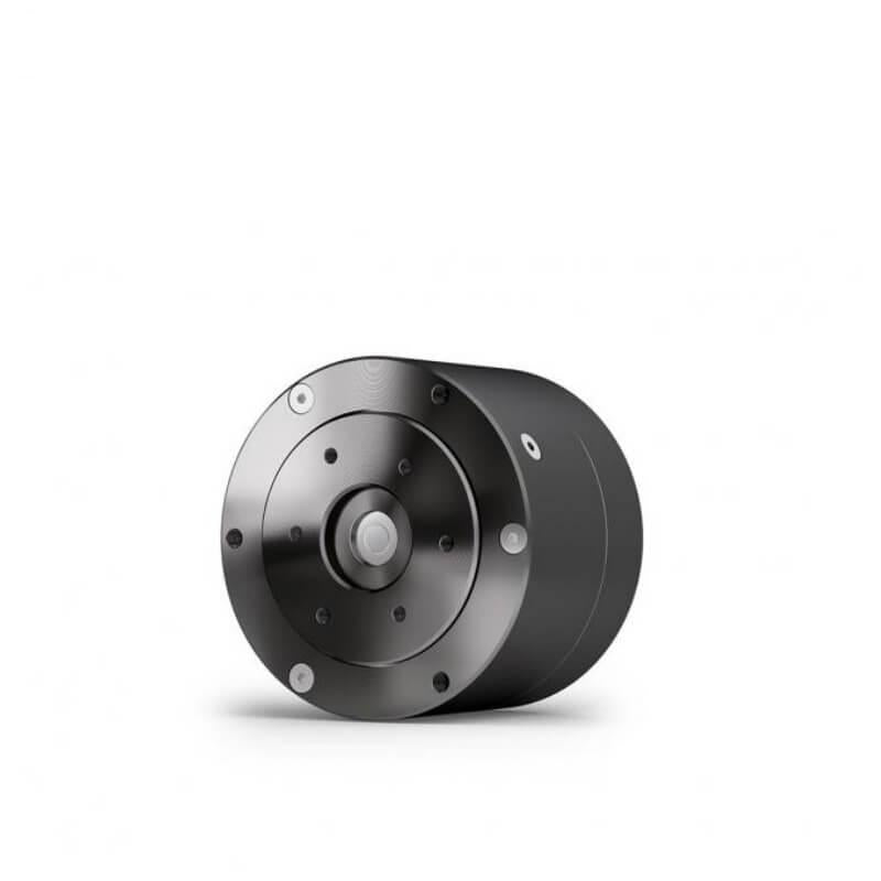 Angled view of CubeMars AK40-10 motor showing cylindrical housing and front mounting face