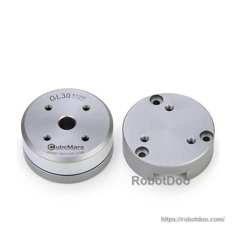 Motor body and separate rear cover plate shown side by side, with mounting holes visible