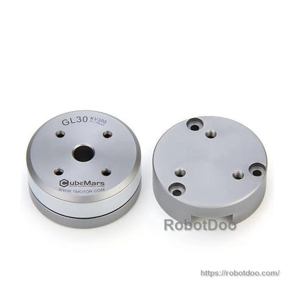 Motor body and separate rear cover plate shown side by side, with mounting holes visible