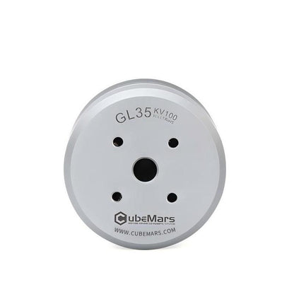 CubeMars GL35 motor front face with GL35 KV100 marking, 6 mm hollow shaft center bore