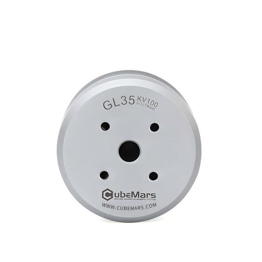 CubeMars GL35 motor front face with GL35 KV100 marking, 6 mm hollow shaft center bore
