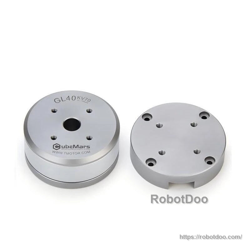 GL40 motor shown with separate round mounting plate, both sides displaying screw hole patterns