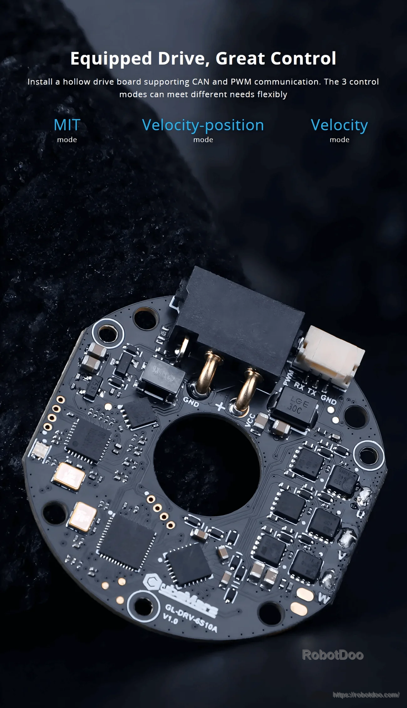 CubeMars GL40 II hollow driver board option for CAN and PWM control modes (MIT, velocity-position, velocity)