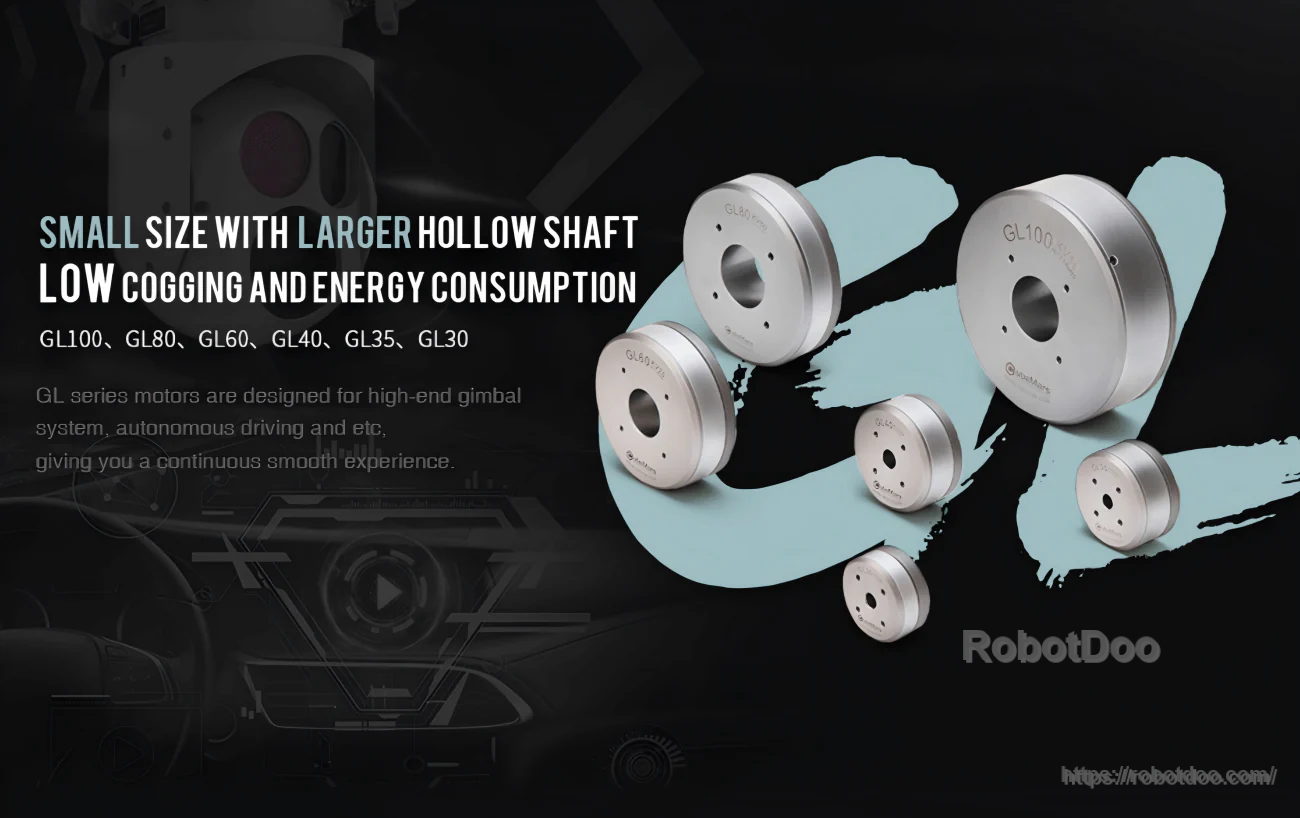 CubeMars GL40 Hollow Shaft Motor family overview highlighting compact size, low cogging, and larger hollow shaft
