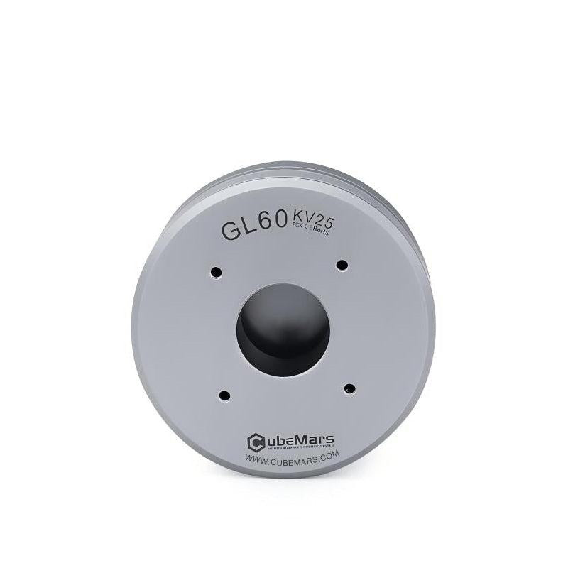 CubeMars GL60 hollow shaft motor front face, GL60 KV25 marking and center bore