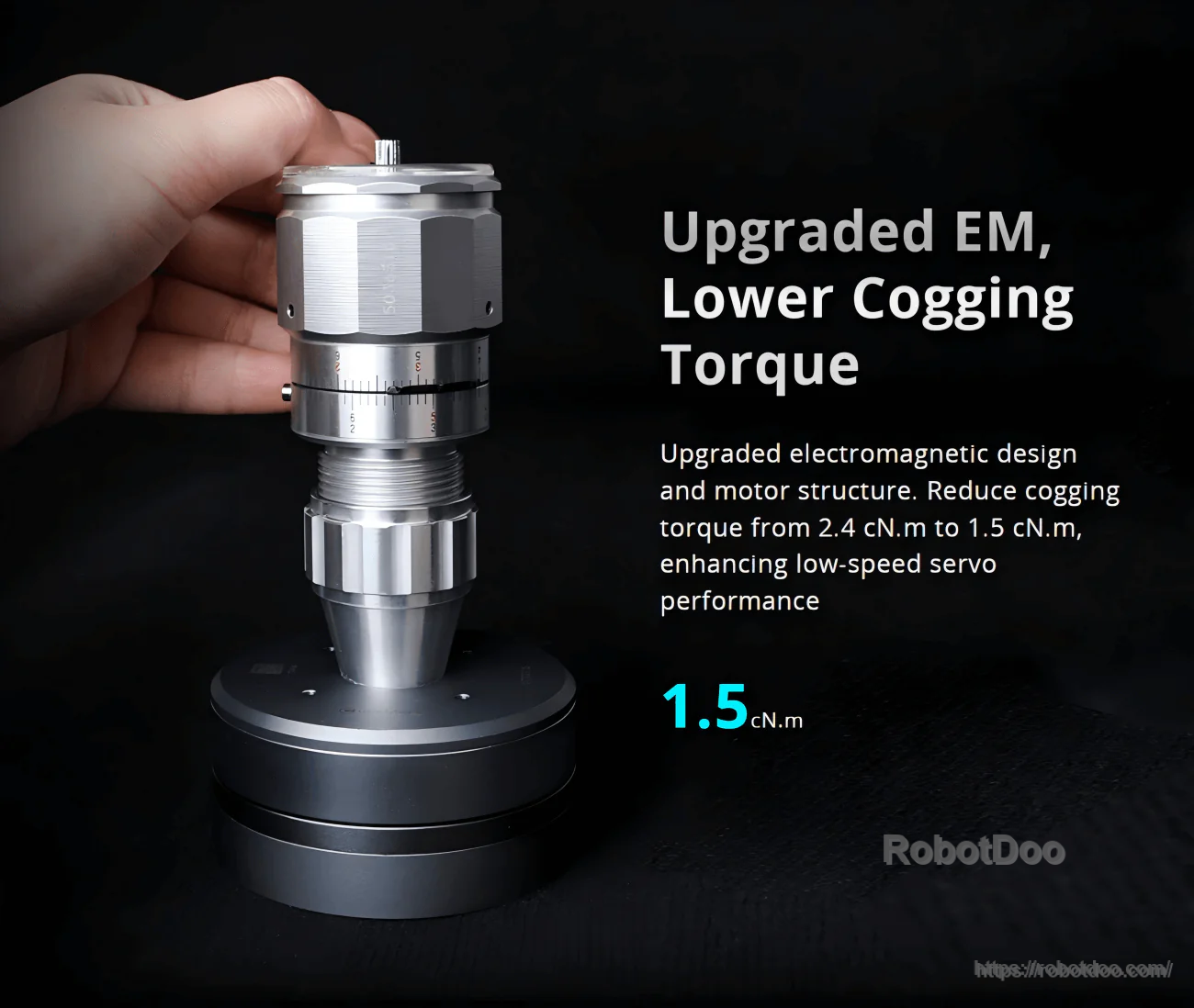 GL60 II motor assembly highlighting upgraded electromagnetic design for lower cogging torque and smoother low-speed control