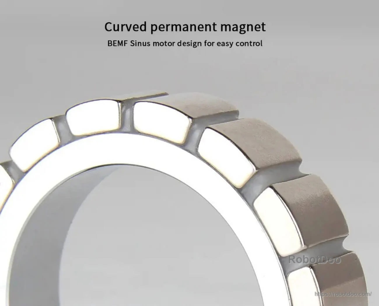 RI70 rotor ring with curved permanent magnets and sinusoidal BEMF design for easier FOC control