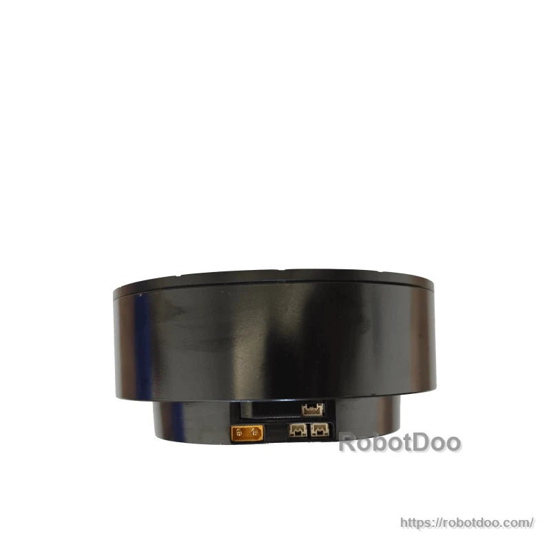 DAMIAO DM-J10010L-2EC motor side profile showing recessed base and external connector ports