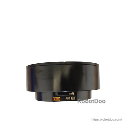 DAMIAO DM-J10010L-2EC motor side profile showing recessed base and external connector ports
