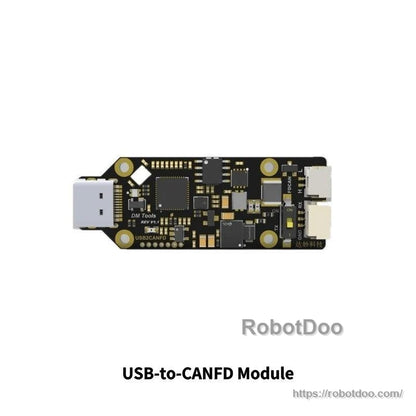 USB-to-CANFD module circuit board with USB connector and small interface headers