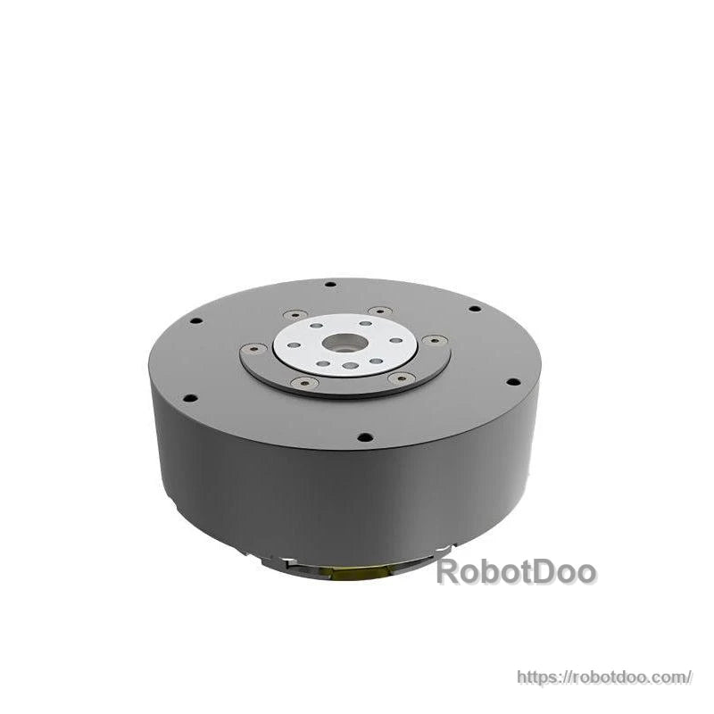 Side profile of round motor housing showing top mounting surface and fastener holes