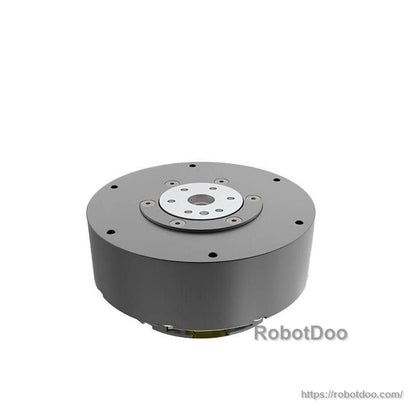 Side profile of round motor housing showing top mounting surface and fastener holes