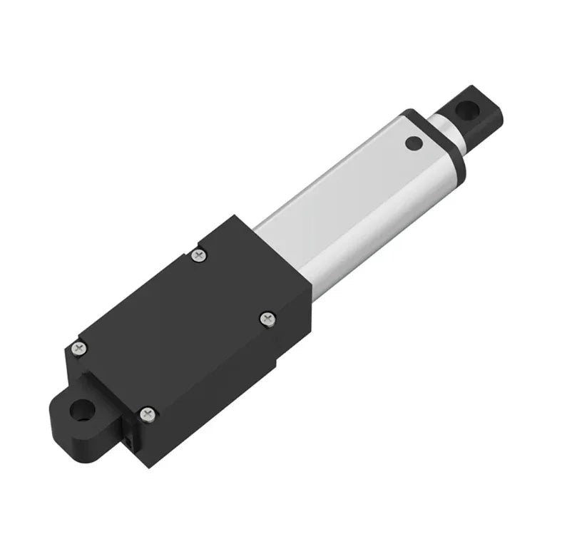 DC 12V Small Linear Actuator shown at an angled view with black housing and silver extending rod
