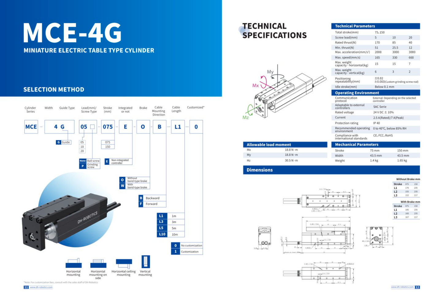 DH-Robotics MCE-4G Miniature Table-Type Electric Cylinder – Precision Servo Linear Actuator