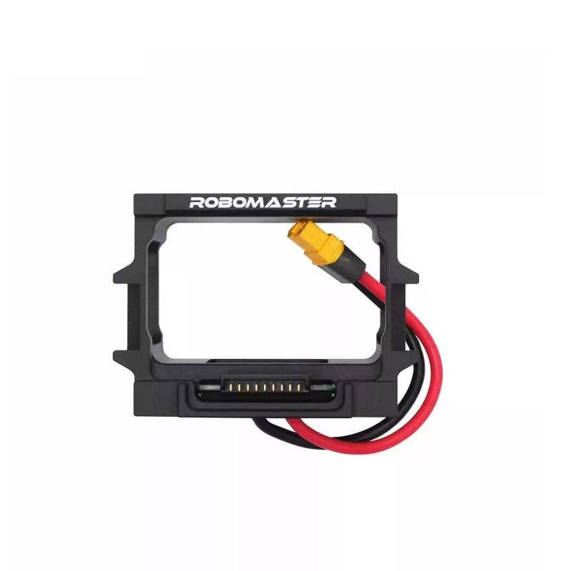 DJI RoboMaster Battery holder frame with XT60 power lead and contact pins, front view