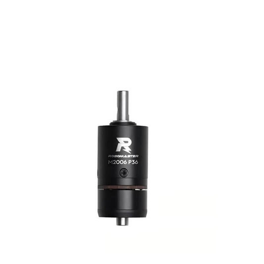 DJI RoboMaster M2006 P36 24V 36:1 brushless DC gear motor, main view with logo and dual shafts