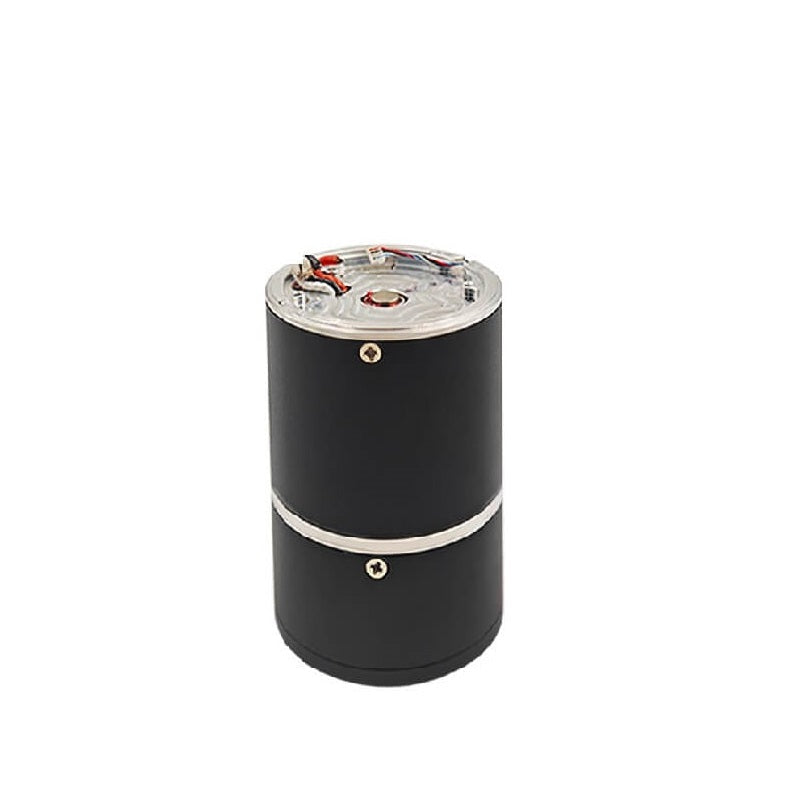Rear end view of planetary gear motor showing wiring and backplate under clear cover