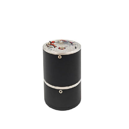 Rear end view of planetary gear motor showing wiring and backplate under clear cover