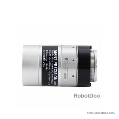Side profile of motor with GIANT PRECISION label band and cylindrical housing