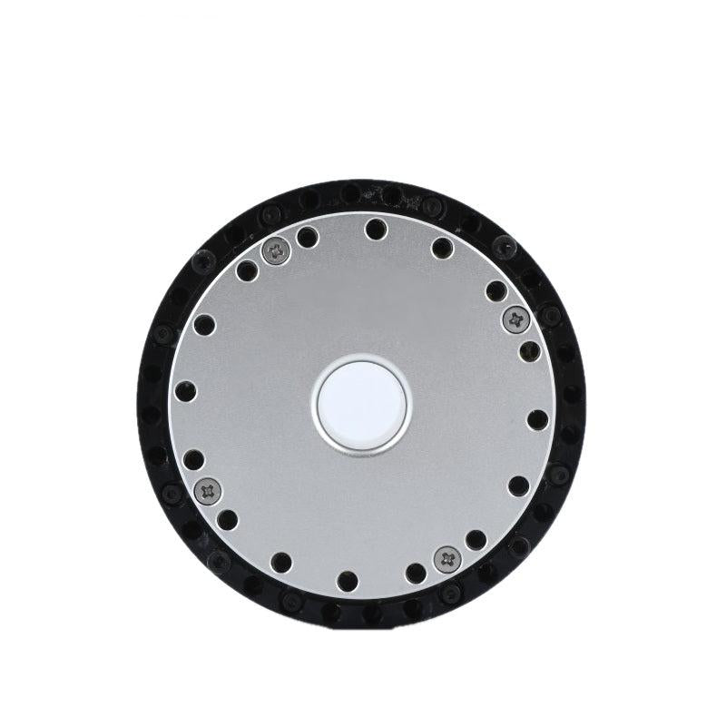 Front face view showing circular mounting plate with evenly spaced bolt holes around the perimeter