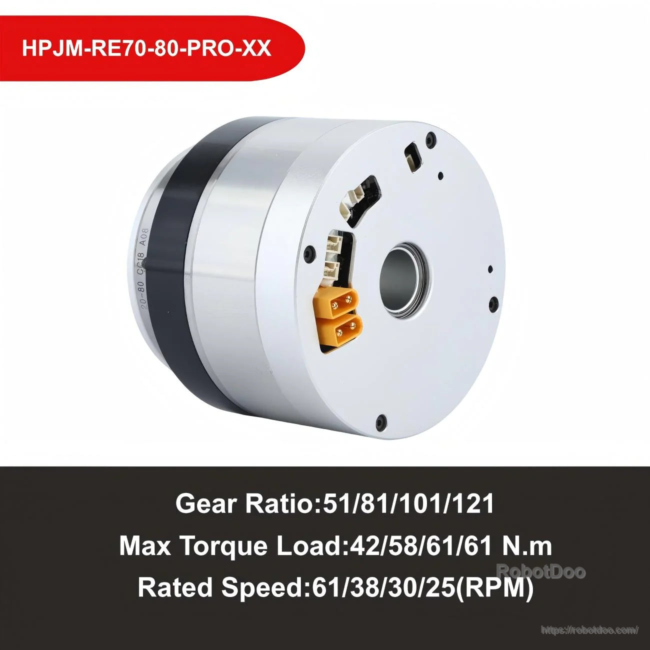 HONPINE HPJM-RE70-80-PRO motor with hollow-shaft faceplate and connector ports, HPJM-RE70-80-PRO-XX