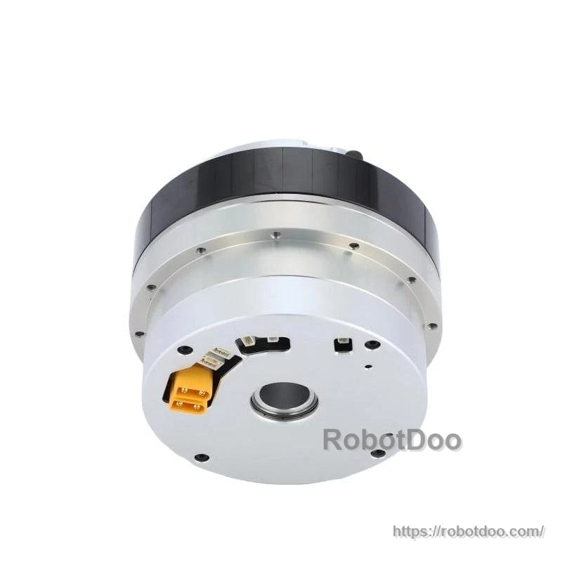 Underside view of motor module with connector cluster and center bore visible