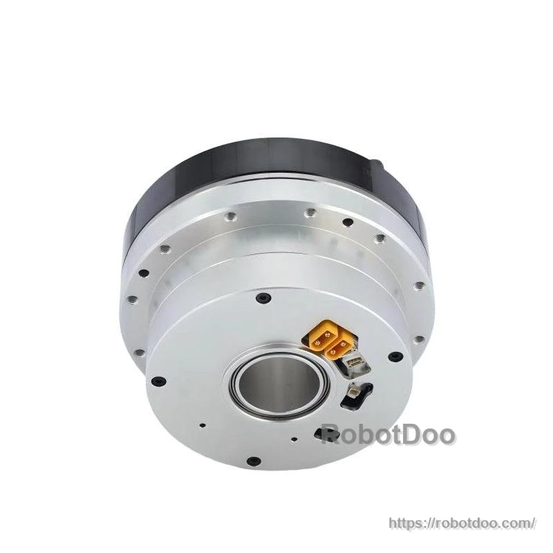 Bottom view of motor back cover with connectors, center opening, and perimeter mounting holes