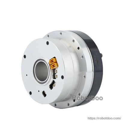 Rear three-quarter view showing connector ports and center bore on the motor housing