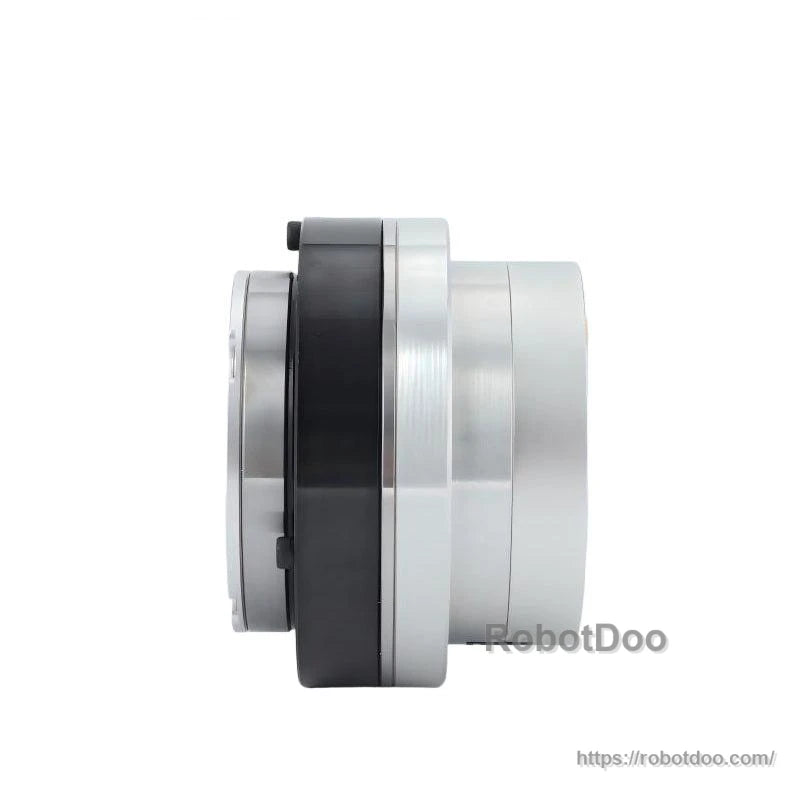 Side profile view of the cylindrical motor housing showing overall thickness and stepped body
