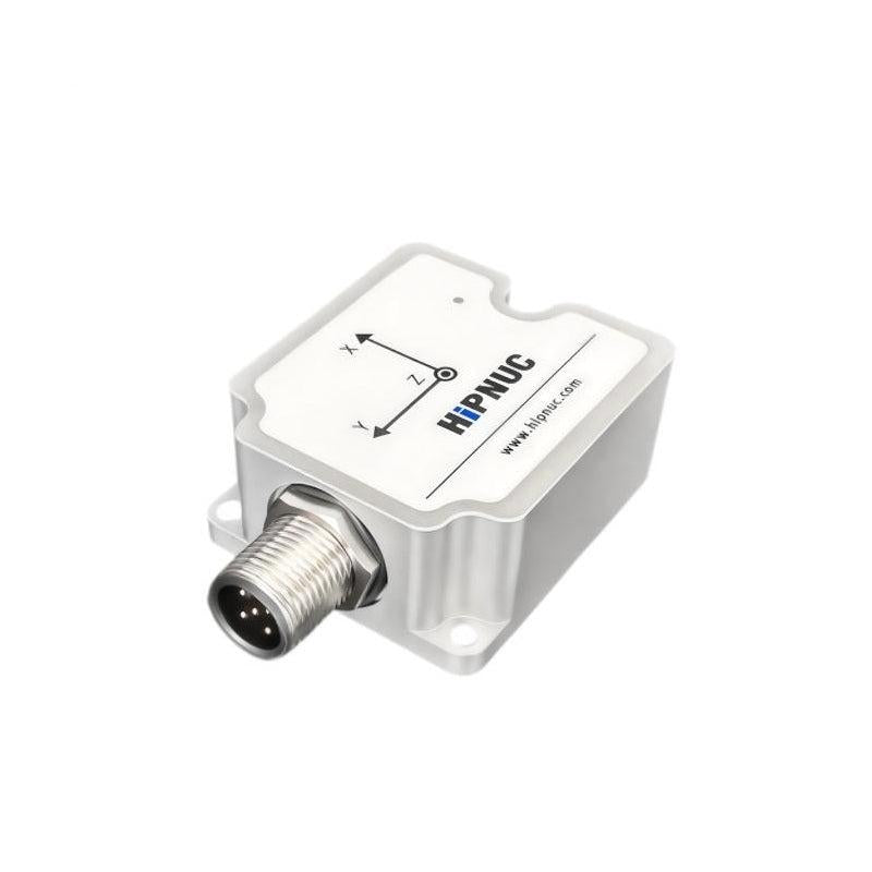 HiPNUC HI14S inertial sensor module with metal housing and threaded circular connector, top view