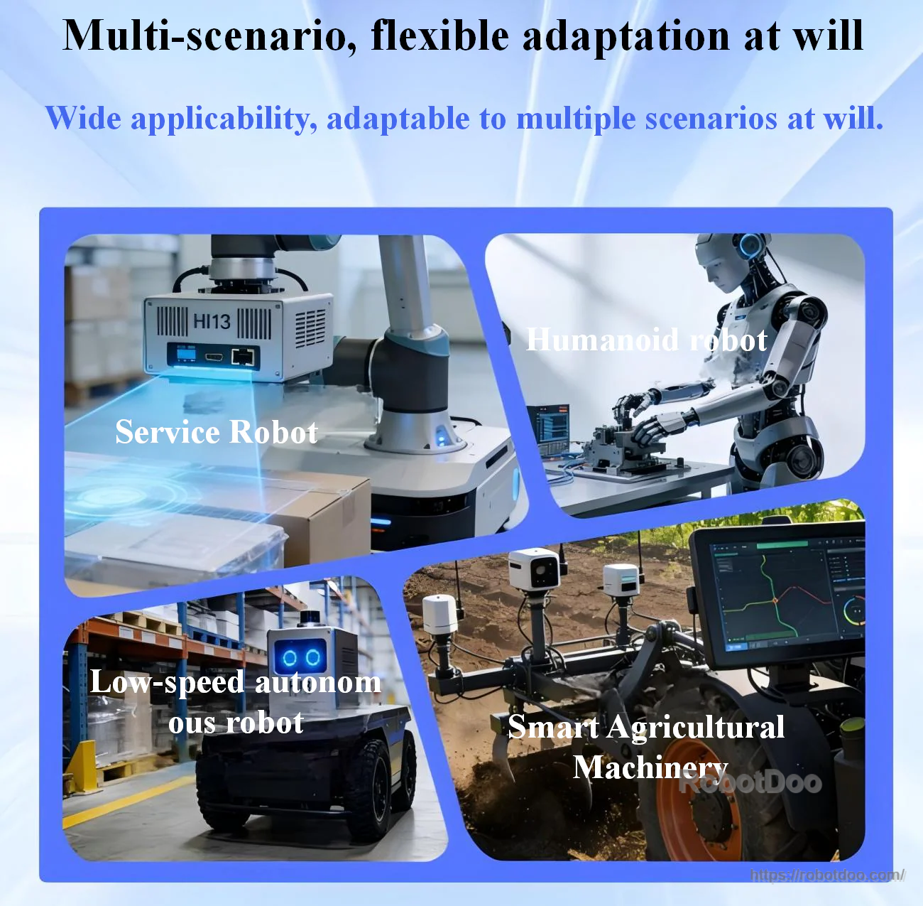 Application montage for the inertial sensor: service robot, humanoid robot, low-speed autonomous robot, and smart agriculture