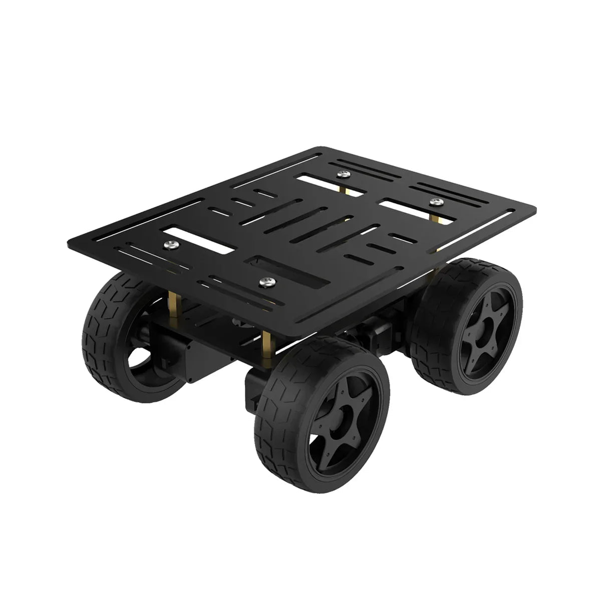 Hiwonder 4WD chassis car kit with four wheels and slotted black mounting platform