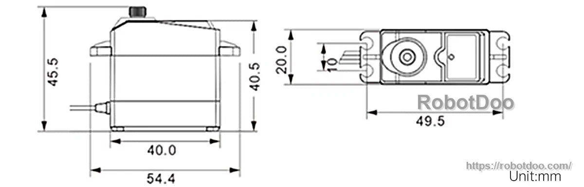 LD-1501MG digital servo dimension drawing with mounting size measurements in millimeters