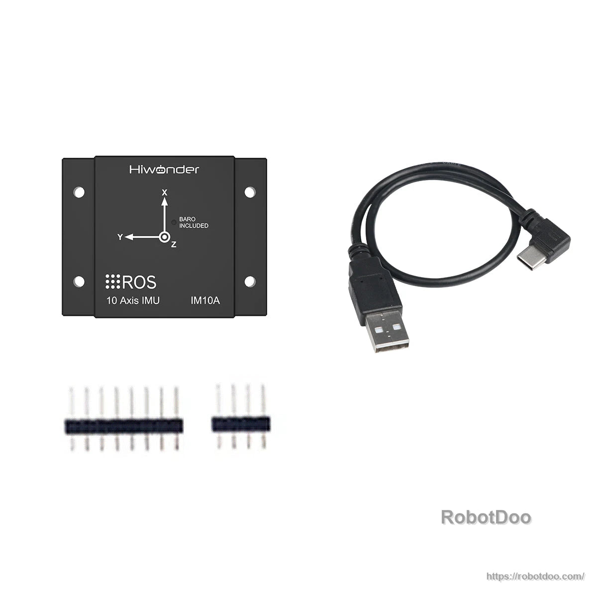IM10A IMU module in enclosure with USB Type-C cable and pin headers included