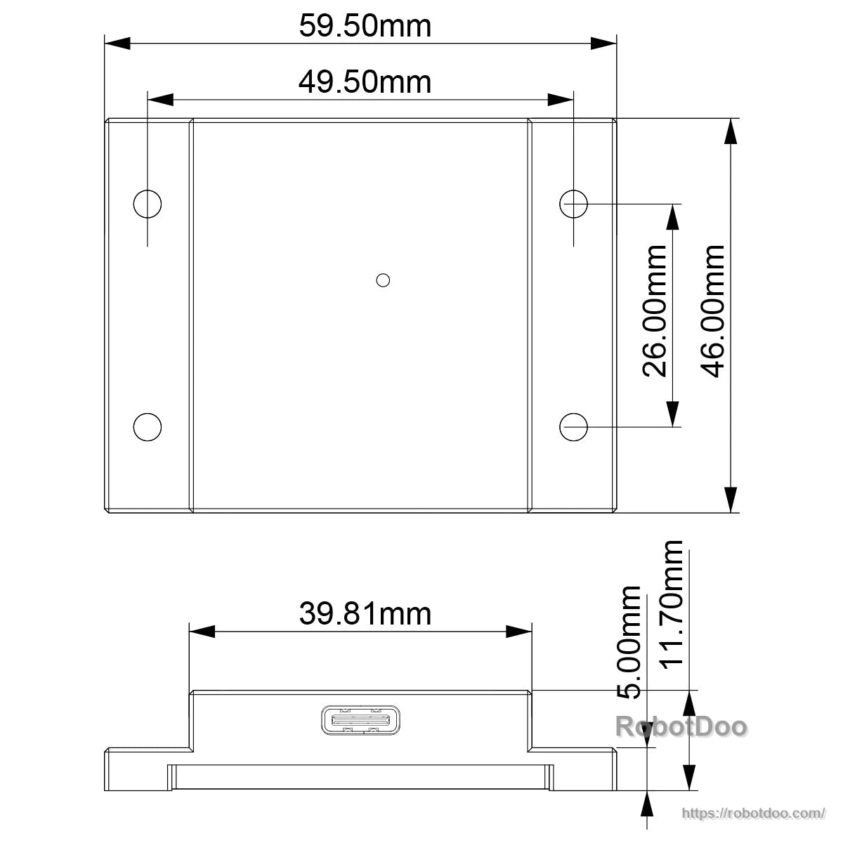 IM10A module mechanical dimension drawing with mounting hole spacing and height measurements in mm