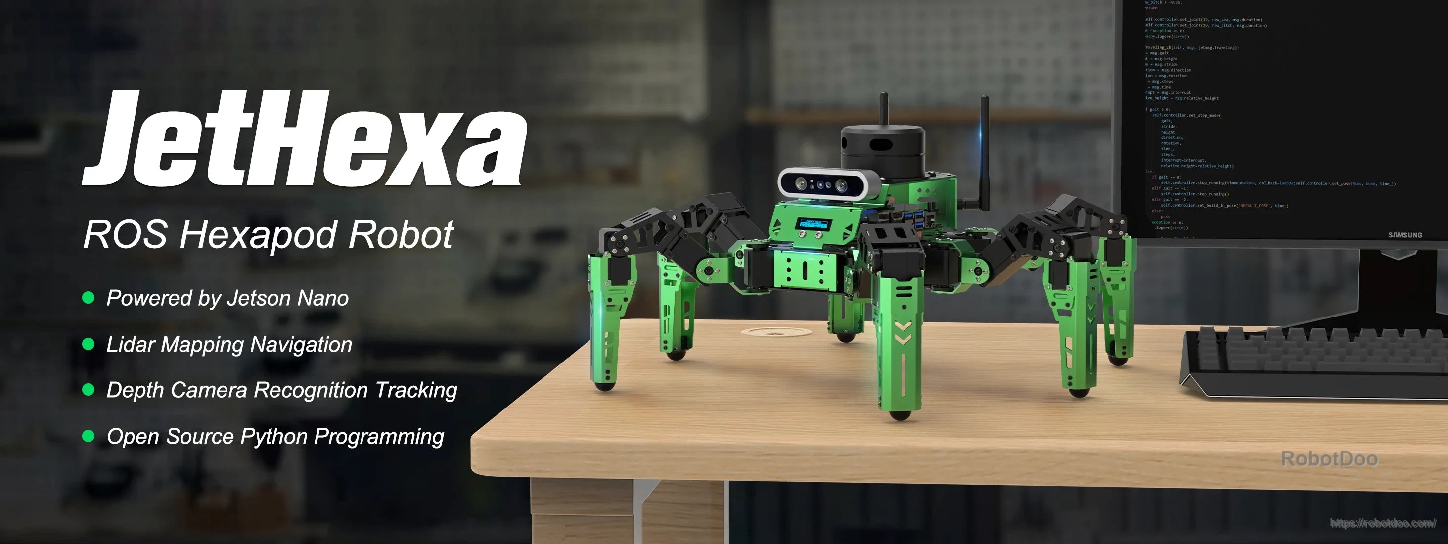 Hiwonder JetHexa ROS Hexapod Robot with lidar, depth camera, and Jetson Nano development setup